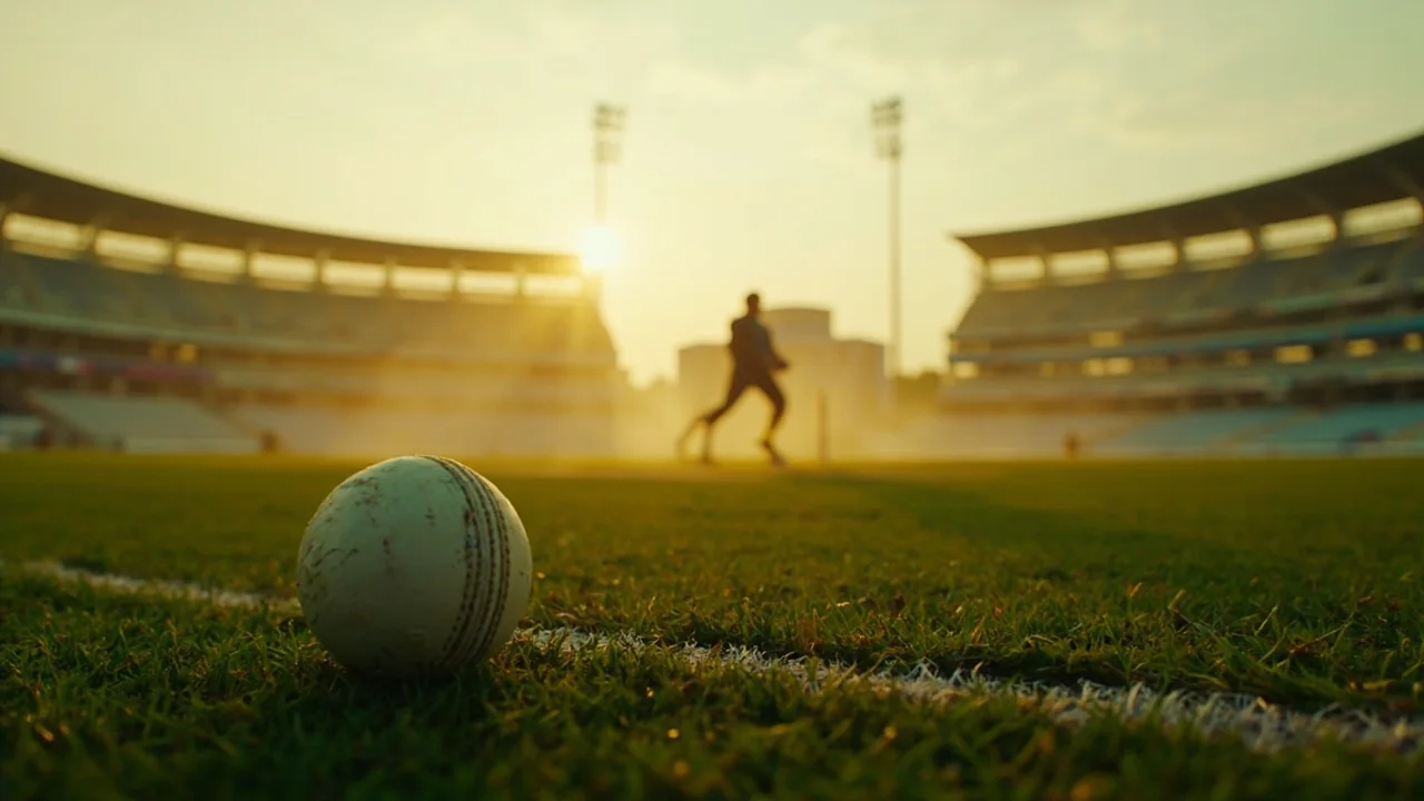 Stadium at dawn before the powerplay overs begin.