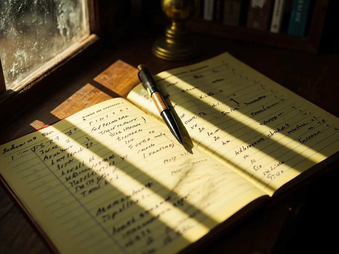 Handwritten scorecard notebook open on a coach's lap.